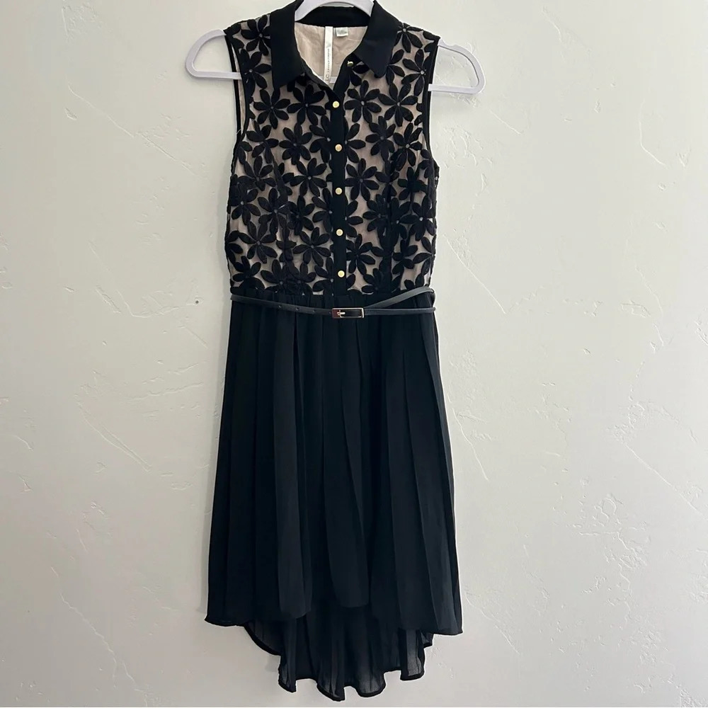 LC Lauren Conrad Nude and Black High Low Dress Floral Lace Belted Size‎ 4